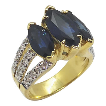 SJ6071 - Blue Sapphire with Diamond Ring Set in 18 Karat Gold Settings