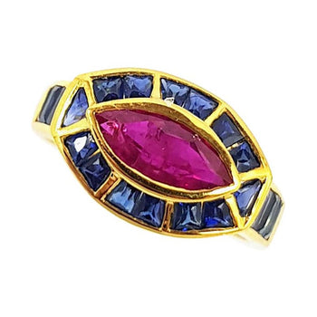 SJ6294 - Ruby with Blue Sapphire Ring Set in 18 Karat Gold Settings