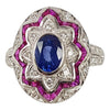 SJ2669 - Blue Sapphire with Ruby and Diamond Ring Set in 18 Karat White Gold Settings