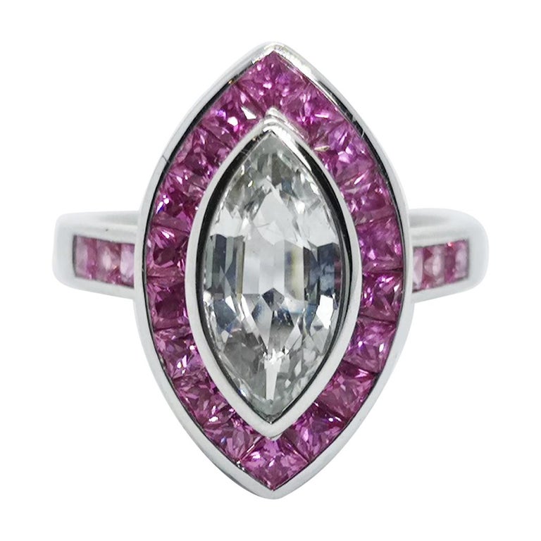 SJ2627 - White Sapphire with Pink Sapphire Ring Set in 18 Karat White Gold Settings