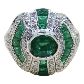 SJ2571 - Emerald with Diamond Ring Set in 18 Karat White Gold Settings