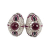 SJ2049 - Cabochon Ruby with Ruby and Diamond Earrings Set in 18 Karat White Gold Settings