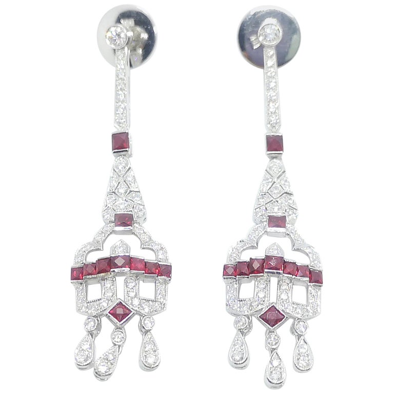 SJ2984 - Ruby with Diamond Earrings Set in 18 Karat White Gold Settings