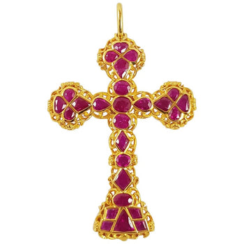 SJ6165 - Ruby Cross Pendant Set in 18 Karat Gold Settings