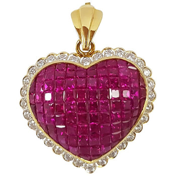 SJ1886 - Ruby with Diamond Heart Brooch/Pendant Set in 18 Karat Gold Settings