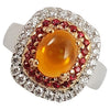 SJ6299 - Fire Opal with Orange Sapphire and Diamond Ring Set in 18 Karat White Gold