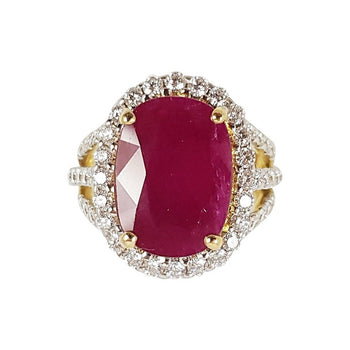 SJ1874 - Ruby with Diamond Ring Set in 18 Karat Gold Settings