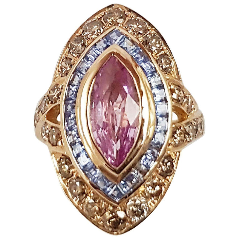 SJ2672 - Marquise Pink Sapphire, Blue Sapphire and Brown Diamond Ring in 18K Rose Gold