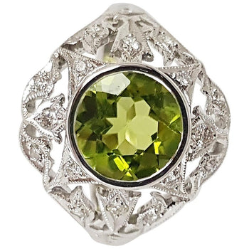 SJ2574 - Peridot with Diamond Ring Set in 18 Karat White Gold Settings