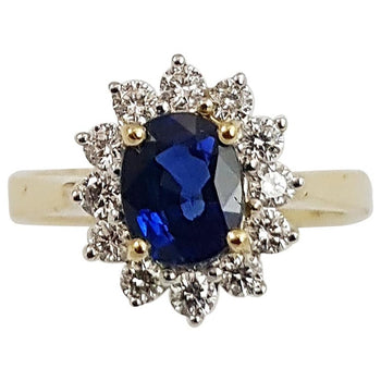 SJ2615 - Blue Sapphire with Diamond Ring Set in 18 Karat Gold Settings