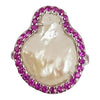 SJ6303 - Fresh Water Pearl with Ruby Ring Set in 18 Karat White Gold Settings