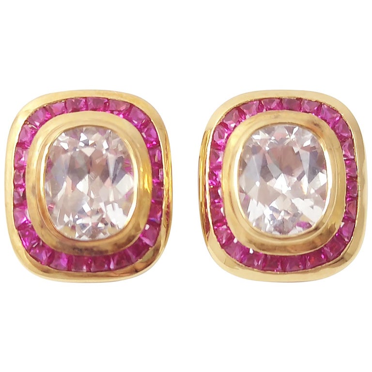 SJ2190 - Crystal Quartz with Ruby Earrings Set in 18 Karat Gold Settings