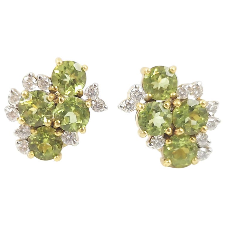 SJ2206 - Peridot with Diamond Earrings Set in 18 Karat Gold Settings