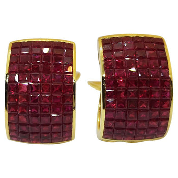 JED4678 - Invisible Set Ruby Earrings Set in 18 Karat Gold Setting