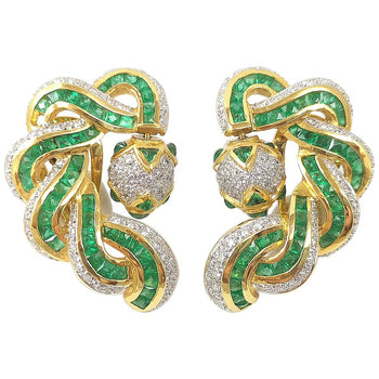 SJ2011 - Emerald with Diamond Earrings Set in 18 Karat Gold Settings