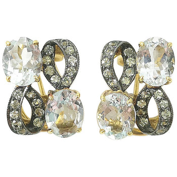 SJ2326 - Aquamarine with Green Sapphire Earrings Set in 18 Karat Gold Settings