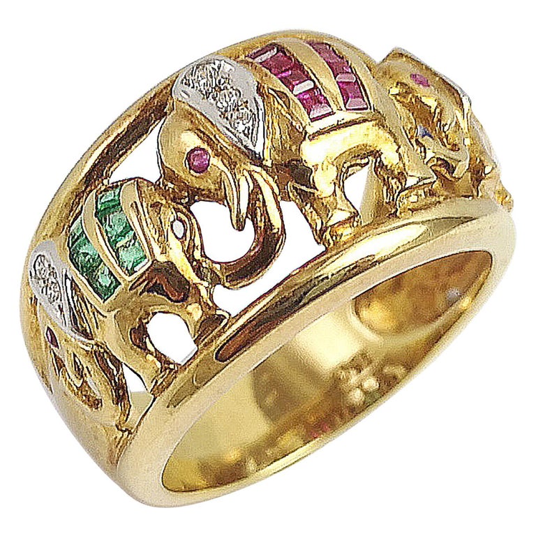 SJ2306 - Ruby, Emerald, Blue Sapphire and Diamond Elephant Ring Set in ...