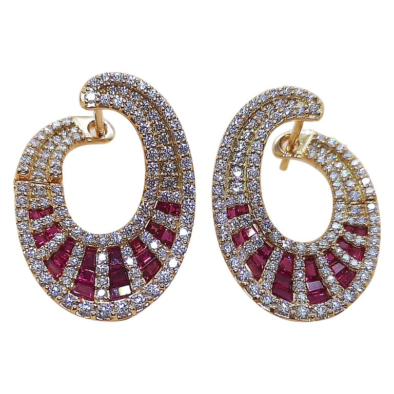 SJ2565 - Ruby with Diamond Earrings Set in 18 Karat Rose Gold Set