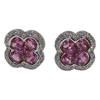 SJ6223 - Pink Sapphire with Diamond Clover Earrings Set in 18 Karat White Gold Settings