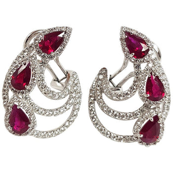 SJ1866 - Ruby with Diamond Earrings Set in 18 Karat White Gold Settings