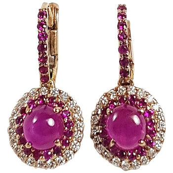 SJ2186 - Cabochon Ruby with Diamond and Pink Sapphire Earrings Set in 18 Karat Rose Gold