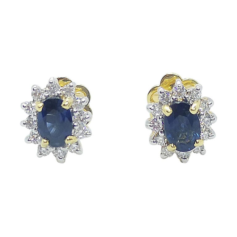SJ6240 - Blue Sapphire with Diamond Earrings Set in 18 Karat Gold Settings