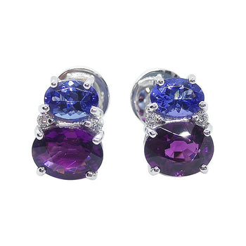 SJ2126 - Garnet, Tanzanite with Diamond Earring Set in 18 Karat White Gold