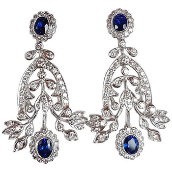 SJ2017 - Blue Sapphire with Diamond Earrings Set in 18 Karat White Gold Settings