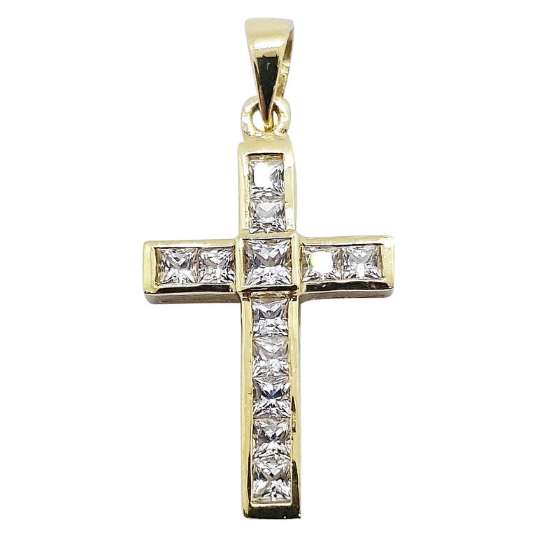 SJ2326 - White Sapphire Cross Pendant Set in 18 Karat Gold Settings