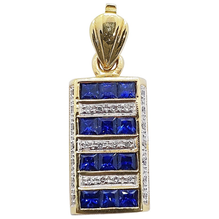 SJ6062 - Blue Sapphire with Diamond Pendant Set in 18 Karat Gold Settings