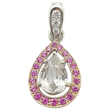 SJ2113 - White Sapphire with Pink Sapphire and Diamond Pendant Set in 18 Karat White Gold