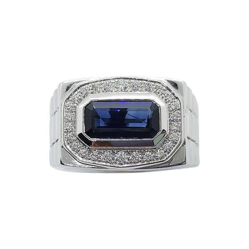 SJ1666 - Blue Sapphire with Diamond Ring Set in 18 Karat White Gold Settings