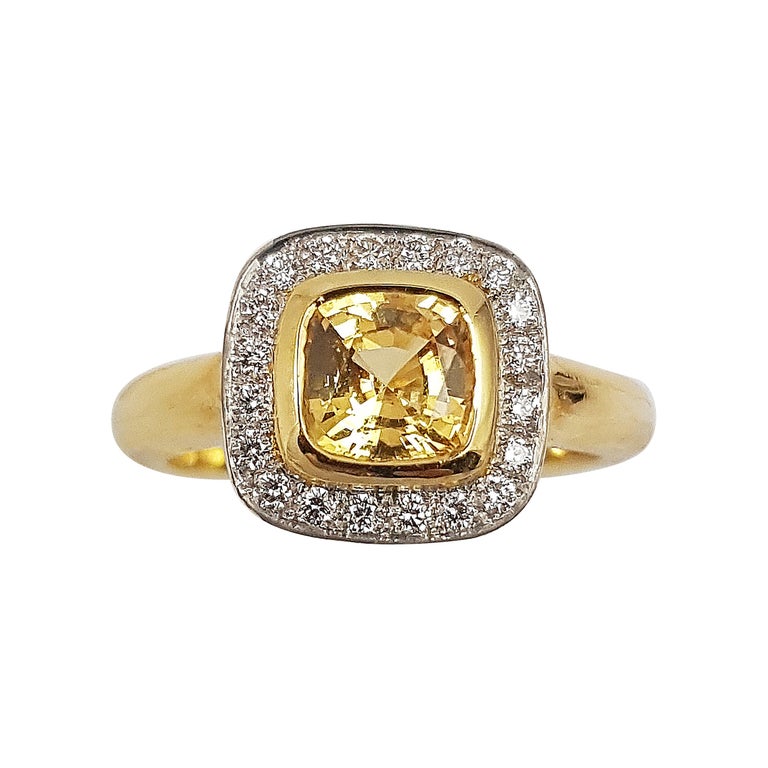 SJ2086 - Cushion Cut Yellow Sapphire with Diamond Ring Set in 18 Karat Gold Settings