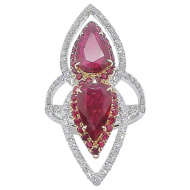 SJ2430 - Ruby with Diamond Ring Set in 18 Karat White Gold Settings