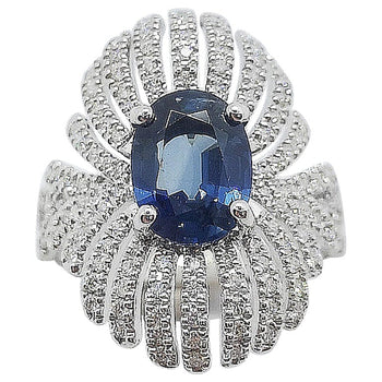 SJ6084 - Blue Sapphire with Diamond Ring Set in 18 Karat White Gold Settings