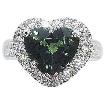 SJ1826 - Heart Shape Green Sapphire with Diamond Ring Set in 18 Karat White Gold Settings