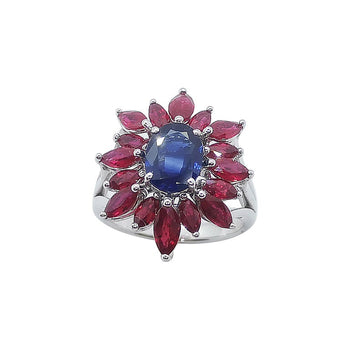 SJ6102 - Blue Sapphire with Ruby Ring Set in 18 Karat White Gold Settings