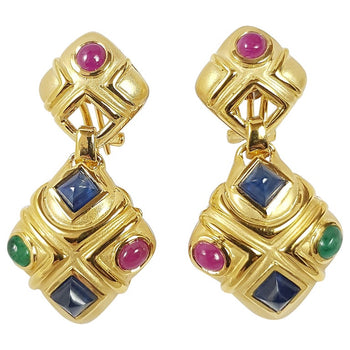 SJ6252 - Cabochon Blue Sapphire, Cabochon Ruby, Cabochon Emerald Earrings Set in 18 Karat