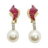 JE0030P - Invisible Set Ruby with Diamond Earrings & Detachable South Sea Pearl in 18K Gold Setting