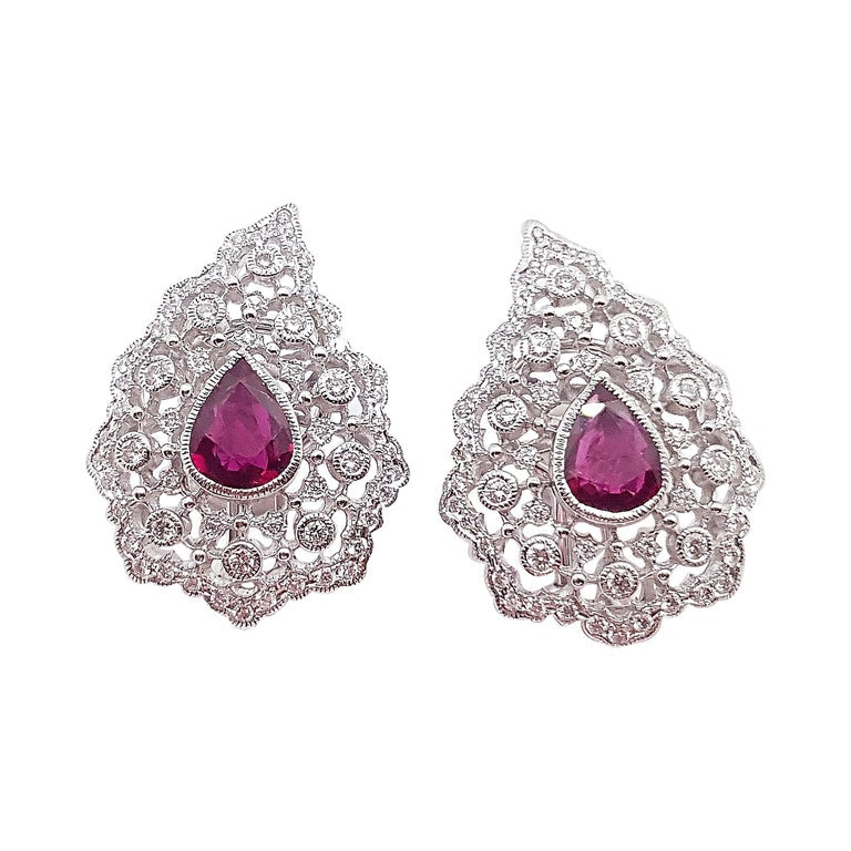 SJ1758 - Ruby with Diamond Earrings Set in 18 Karat White Gold Settings