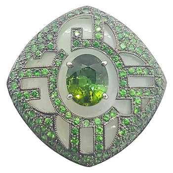 SJ1806 - Jade, Green Tourmaline with Tsavorite Ring Set in 18 Karat White Gold Settings