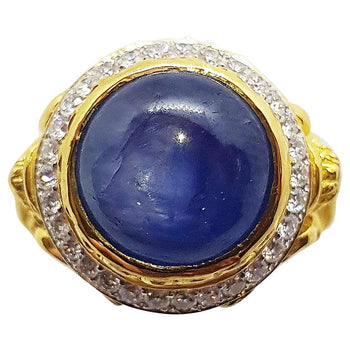 SJ1653 - Blue Star Sapphire with Diamond Ring Set in 18 Karat Gold Settings