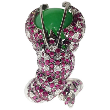 SJ2231 - Chrysoprase with Ruby, Diamond and Tsavorite Lobster Ring Set in 18K White Gold