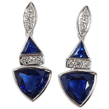 SJ6138 - Triangular Shape Blue Sapphire, Diamond Earrings Set in 18k White Gold Settings