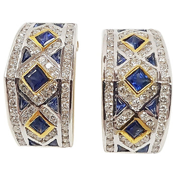 SJ2391 - Blue Sapphire with Diamond Earrings Set in 18 Karat Gold Settings