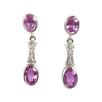 SJ6262 - Pink Sapphire with Diamond Dangling Earrings Set in 18 Karat White Gold Settings