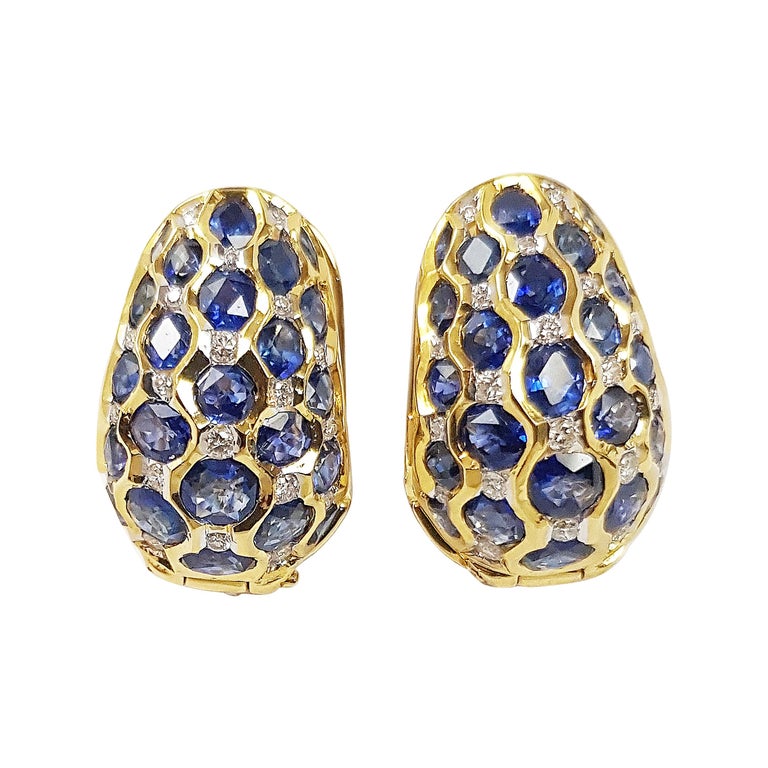 SJ2246 - Blue Sapphire with Diamond Earrings Set in 18 Karat Gold Settings