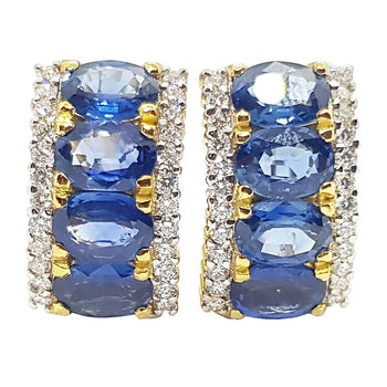 SJ2108 - Blue Sapphire with Diamond Earrings Set in 18 Karat Gold Settings