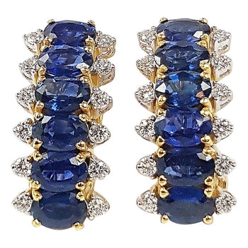 SJ2077 - Blue Sapphire with Diamond Earrings Set in 18 Karat Gold Settings