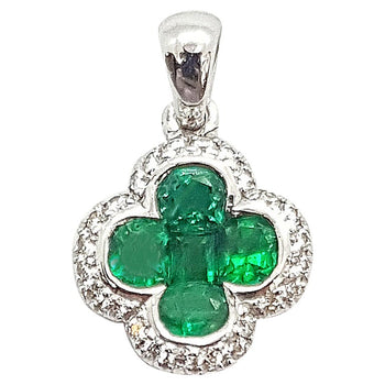 SJ2552 - Emerald with Diamond Clover Pendant Set in 18 Karat Gold Settings